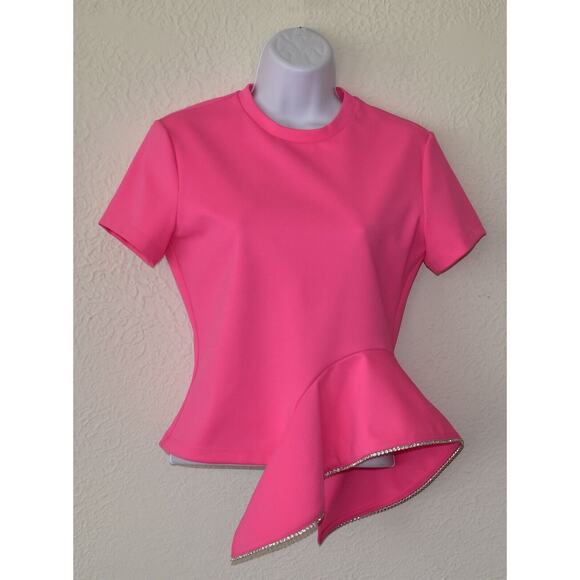 C0 NEW AREA BY BARNEY'S NEW YORK Pink Crystal Embellished Bottom Trim Top Size S - Picture 3 of 9